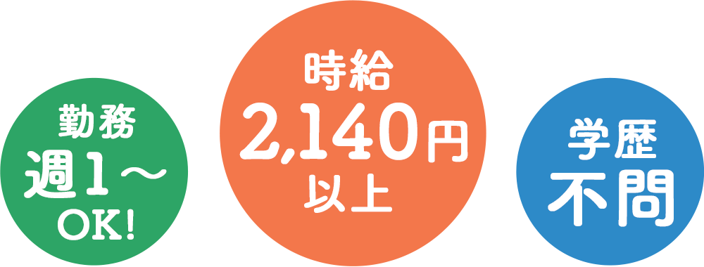 勤務週1～OK! 時給2,140円以上 学歴不問